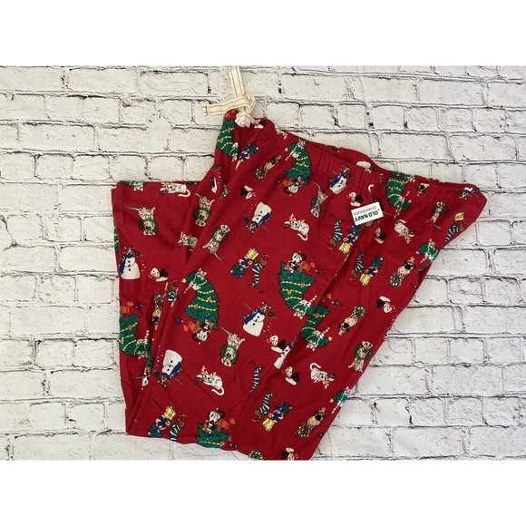 Old Navy Flannel Pajama Pant Sleep Lounge Red Holiday Pets Cotton 2XL 34" Inseam - Picture 4 of 16